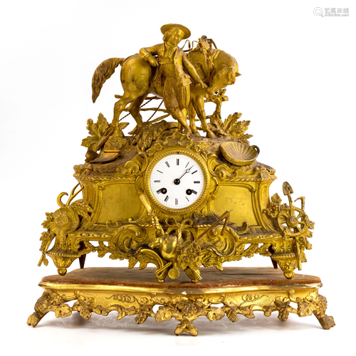 Antique French Dore Bronze Figural Mantle Clock