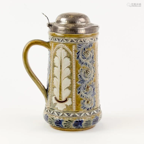 Doulton Lambreth & Sterling Silver Atkin Tankard