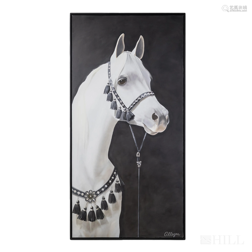 Allegra Spalding White Arabian Horse Oil Painting