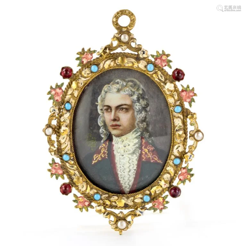 Old Continental Bronze Framed Miniature Portrait