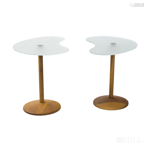 2 Porada Italian Glass Wood Kidney Bean Side Table