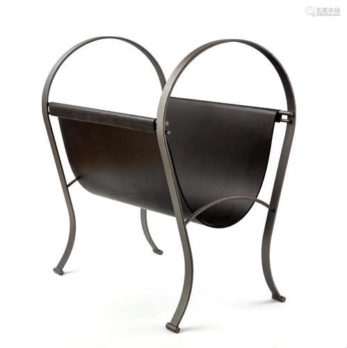 Modernist Metal Leather Memphis Magazine Rack MOD