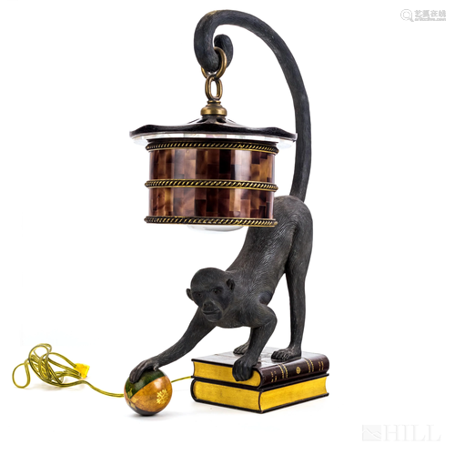 Maitland Smith Bronze Monkey Lantern Table Lamp