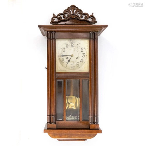 Early 20 Cen Walnut Cased Beveled Glass Wall Clock