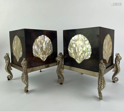 Pair Maitland Smith Seahorse Shell Tissue Boxes