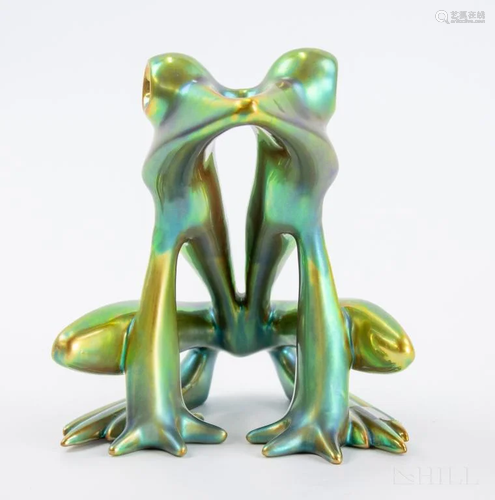 Zsolnay Eosin Modern Green Frog Porcelain Figurine