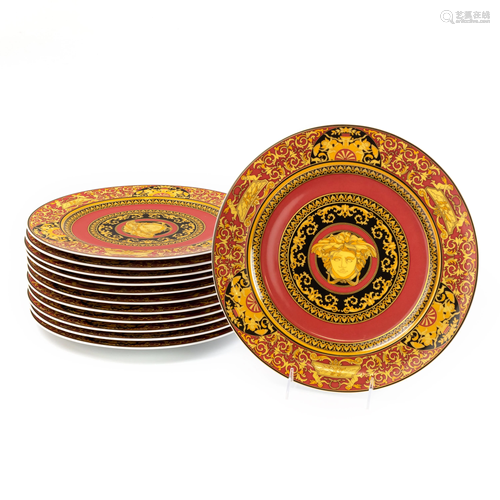 Set 12 Versace Rosenthal Medusa Red Charger Plates