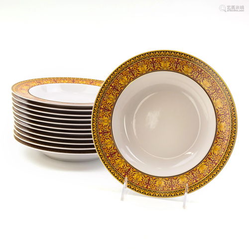 Set 12 Versace Rosenthal Medusa Red Rim Soup Bowls