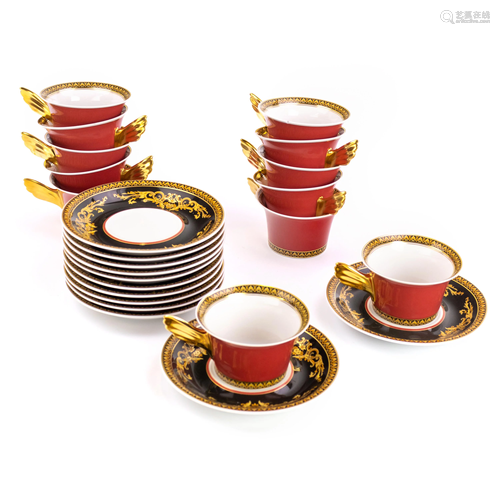 Set 12 Versace Rosenthal Medusa Red Teacup Saucer