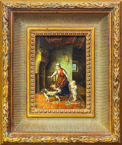 Signed Byron Dutch Oil On Panel Figural Painting