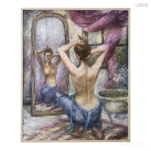 Albert Popa Woman in the Mirror Oil Painting 66x54