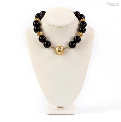 14k Gold Diamond 20mm Blk Onyx Large Neckla…