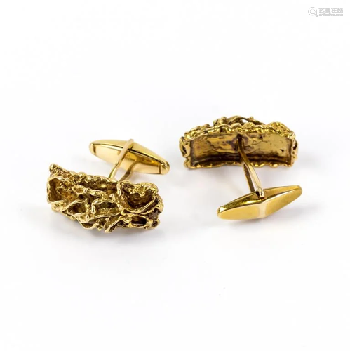 Pair VTG Mens 14k Gold Artisan Brutalist Cufflinks