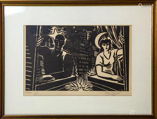 Frans Masereel Voisins 1951 L/E Woodcut Print