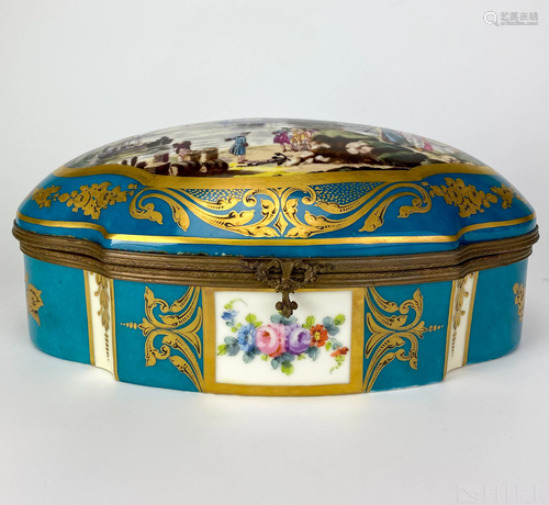 HUGE French Bronze Mounted Hand Painted Casket…