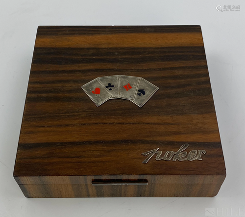 Italian .800 Silver, Enamel, Wood Poker Gaming …