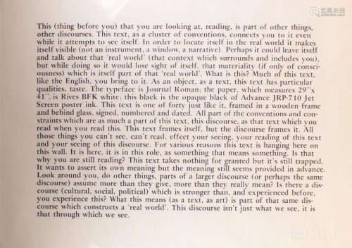 Joseph Kosuth b.1945 Ohio Serigraph Text Context