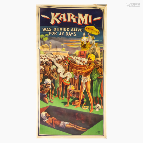 Early 20th C Original Kar-Mi Magician Magic Poster