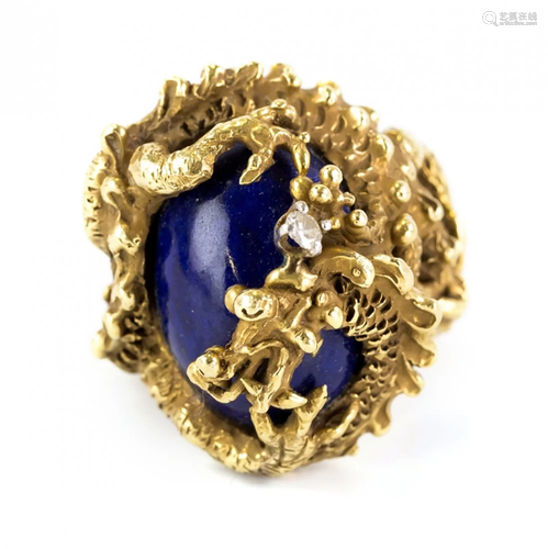 Erwin Pearl 18k Gold Diamond Lapis Dragon Ring S 5