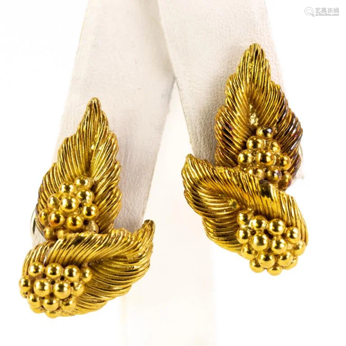 18k Gold Italian Designer Grape Leaf Earrings …