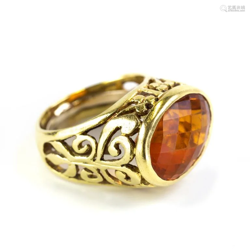 Vintage 14k Gold Pierced Filigree Citrine Ring Sz9