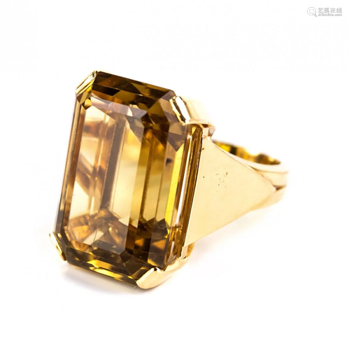 14k Gold 30 CT Citrine Vintage Cocktail Ring Sz 8