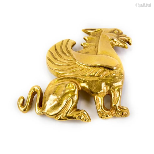 MMA 14k Yellow Gold Griffin Art Pendant Pin Brooch