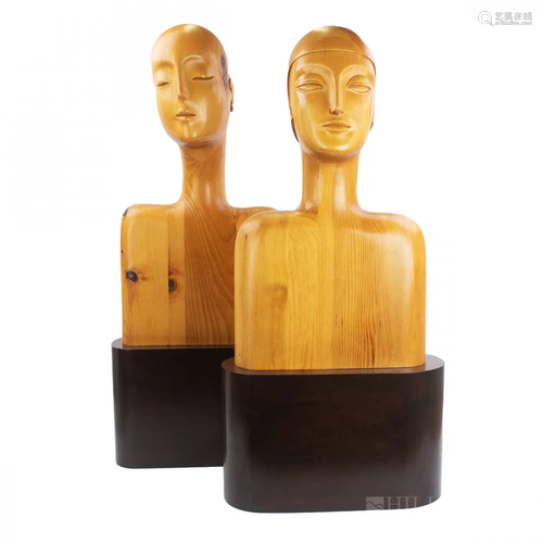 PAIR Modernist Carved Wood Man Woman Art Sculpt…