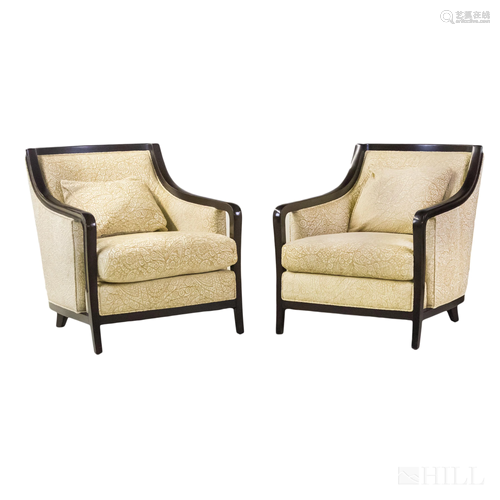 Baker Pair Upholstered Wood Armchair Chairs FINE