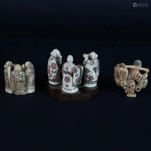 Three (3) Antique Japanese Carved Figurines