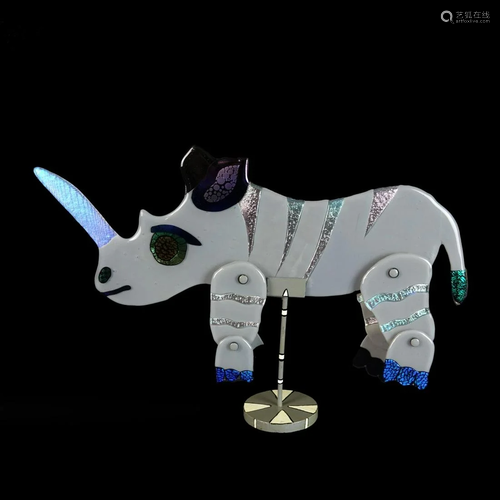 Modern Art Glass Rhino Sculpture