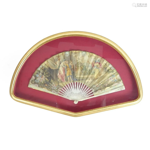 Antique Folding Fan in Giltwood Frame