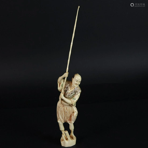 Antique Japanese Fisherman Figurine