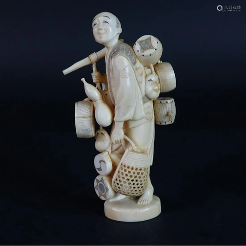 19th C. Japanese Basket Seller Figurine