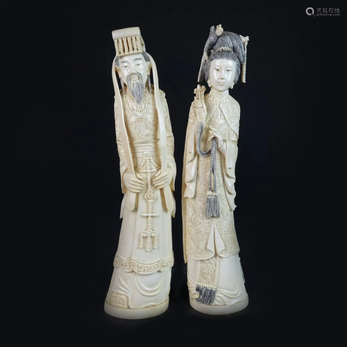 Pair of Chinese Carved Figures