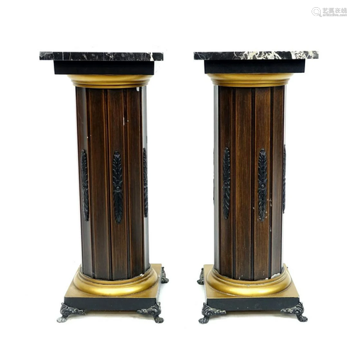 Pair of Neoclassical Style Marble Top Pedestals