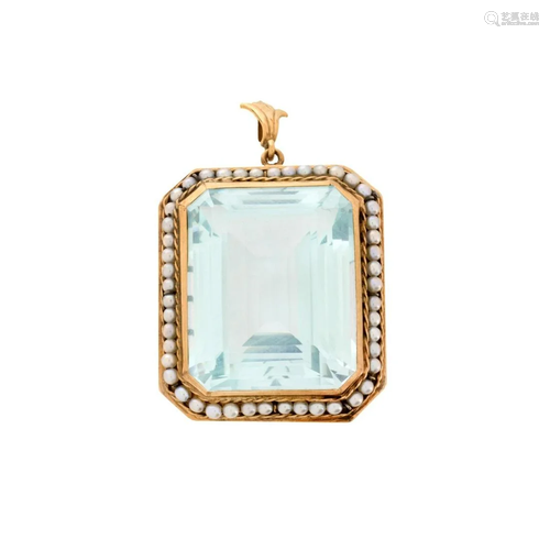 Aquamarine, Pearl and 14K Pendant