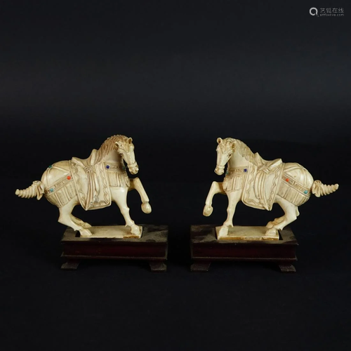 Pair of Chinese Tang Style Carved Horses