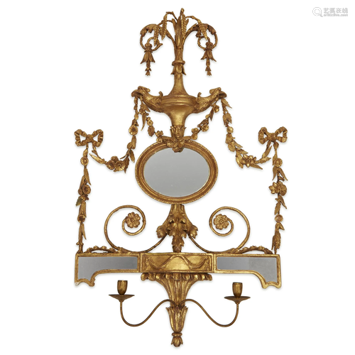 A George III giltwood and gesso two-light girandole,