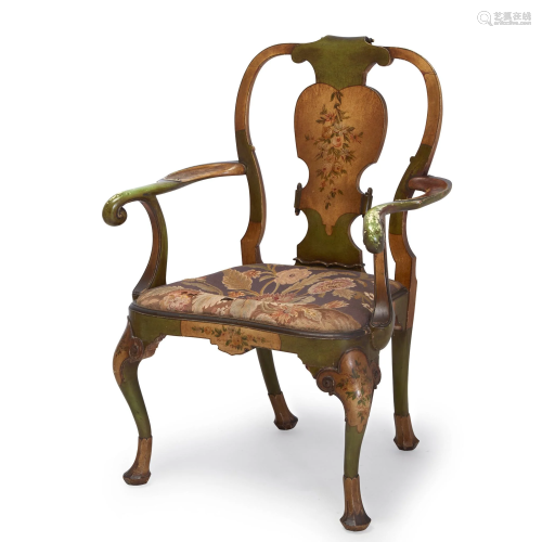 A Venetian Rococo style polychrome painted armchair,