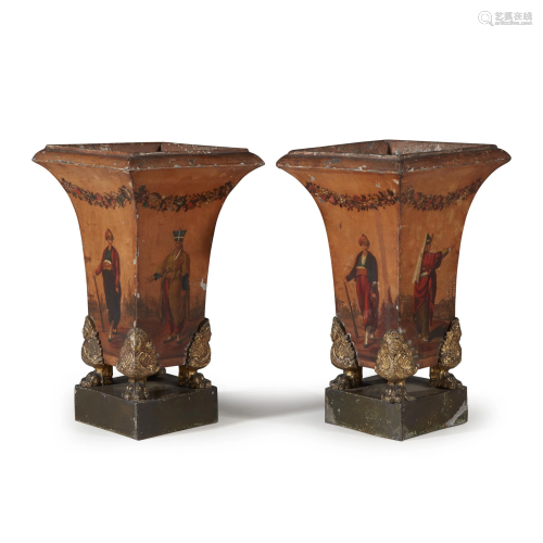A pair of Louis Philippe tôle peinte cache pots, Early