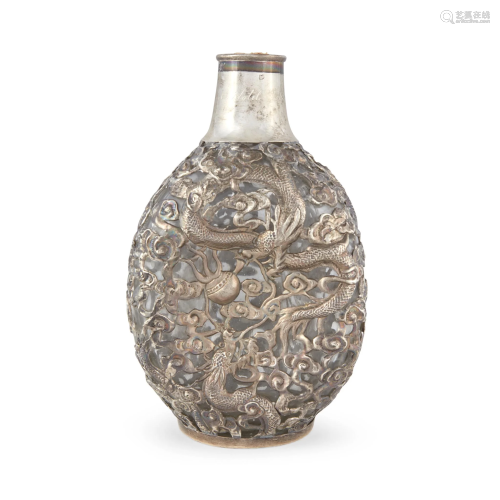 A Japanese export silver-mounted pinch decanter, Dated