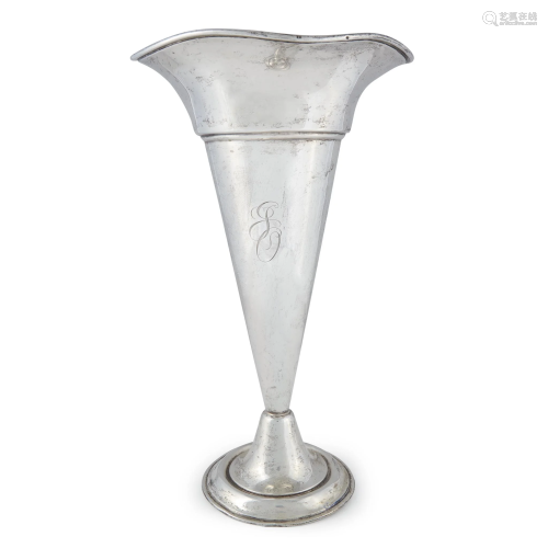 Large sterling weighted tulip vase with flared rim,