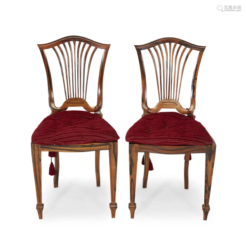A pair of Regency style cane seat calamander side
