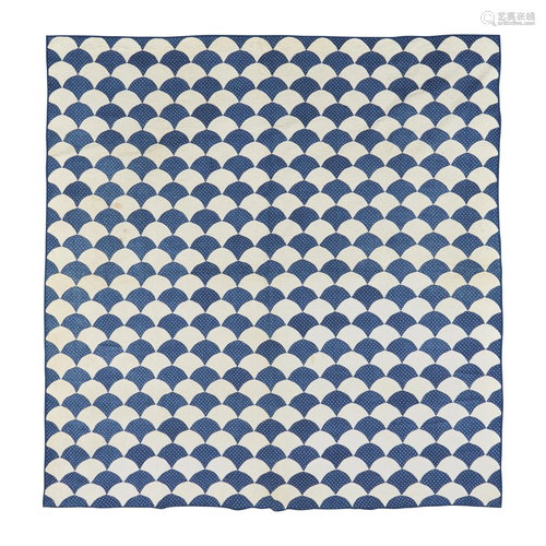 Three blue and white printed cotton pieced quilts, 