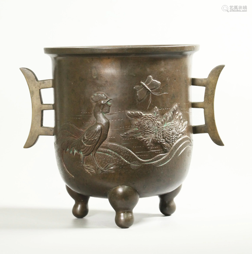 Japanese Carved Bronze Incense Burner