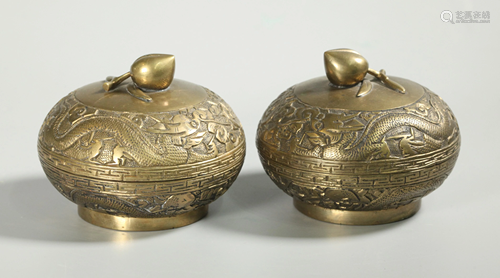 Pair Chinese Round Bronze Game Boxes