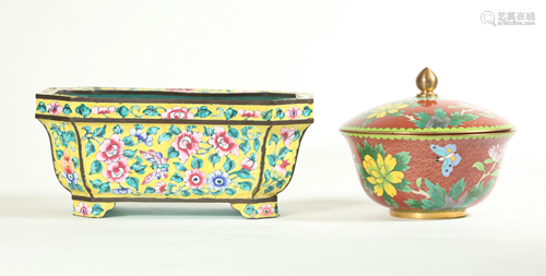 Chinese Canton Enamel Planter; Cloisonne Bowl