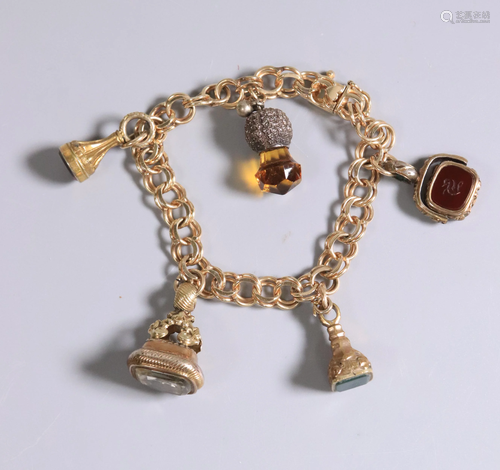 5 Victorian Gemstone Watch Fobs 14K Charm Bracelet