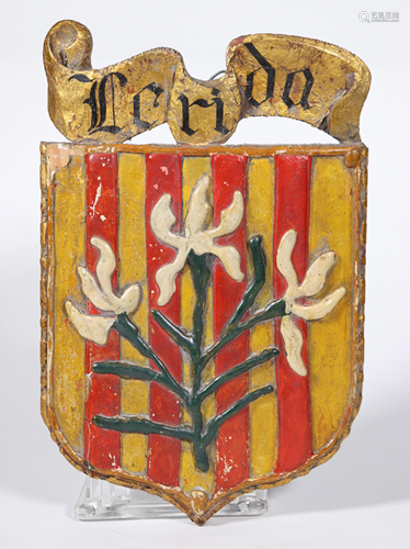 Wood Coat of Arms; City Lleida (Lerida) Spain